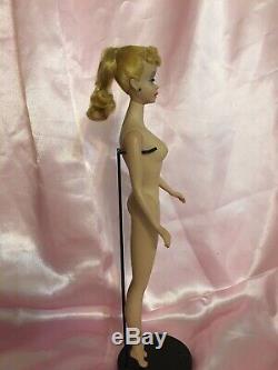 STUNNING Vintage Blonde Ponytail Barbie Doll With Black Doll Stand