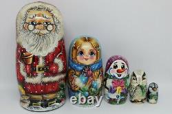 Santa Claus Christmas nesting doll matryoshka 7 tall 5 in 1 Set #01