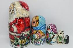 Santa Claus Christmas nesting doll matryoshka 7 tall 5 in 1 Set #01