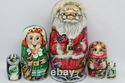 Santa Claus Christmas nesting doll matryoshka 7 tall 5 in 1 Set #02