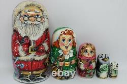 Santa Claus Christmas nesting doll matryoshka 7 tall 5 in 1 Set #02