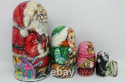 Santa Claus Christmas nesting doll matryoshka 7 tall 5 in 1 Set #02