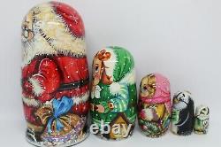 Santa Claus Christmas nesting doll matryoshka 7 tall 5 in 1 Set #02