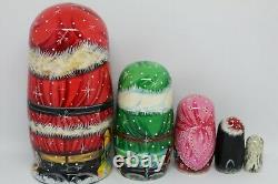 Santa Claus Christmas nesting doll matryoshka 7 tall 5 in 1 Set #02