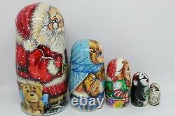 Santa Claus Christmas nesting doll matryoshka 7 tall 5 in 1 Set #03