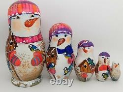 Snowman Christmas nesting doll matryoshka 7 tall 5 in 1 by artist Shapovalova