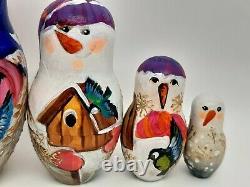 Snowman Christmas nesting doll matryoshka 7 tall 5 in 1 by artist Shapovalova