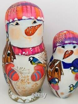 Snowman Christmas nesting doll matryoshka 7 tall 5 in 1 by artist Shapovalova