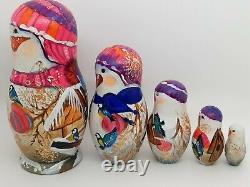 Snowman Christmas nesting doll matryoshka 7 tall 5 in 1 by artist Shapovalova