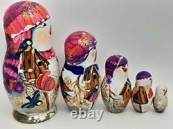 Snowman Christmas nesting doll matryoshka 7 tall 5 in 1 by artist Shapovalova