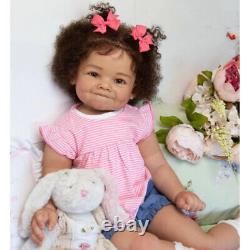 Toddler Girl 28 Inch Reborn Baby Doll Hand-rooted Brown Curly Hair Gift Toy