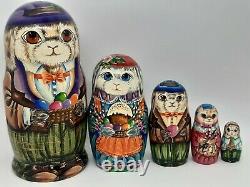 Ukraine nesting dolls Ukrainian matryoshka Easter bunny family 7tall 5 in 1 #3