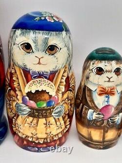 Ukraine nesting dolls Ukrainian matryoshka Easter bunny family 7tall 5 in 1 #4