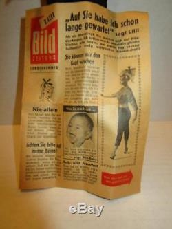 VERY RARE HTF Vintage 1950s German BILD LILLI 11 1/2 Doll in Clear Tube Stand