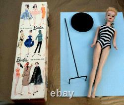 VINAGE BARBIE #3 BLONDE PONY TAIL WithSTAND, S/S & BOX LID NICE ALL VINTAGE 60'S