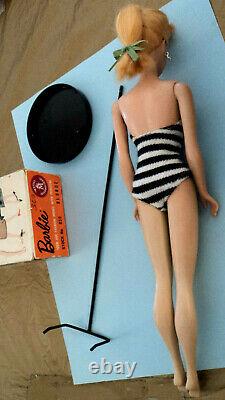 VINAGE BARBIE #3 BLONDE PONY TAIL WithSTAND, S/S & BOX LID NICE ALL VINTAGE 60'S