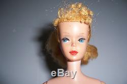 Vintage 1958 Blonde Ponytail Barbie #3 Zebra Swimsuit Japan