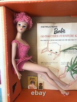 VINTAGE 1964 MISS BARBIE DOLL No Melt Marks! & LAWN SWING MATTEL #1060 In Box