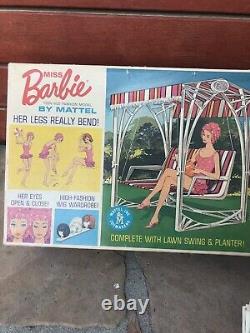 VINTAGE 1964 MISS BARBIE DOLL No Melt Marks! & LAWN SWING MATTEL #1060 In Box