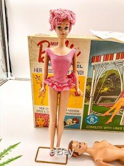 VINTAGE 1964 MISS BARBIE DOLL SWING PLANTER SET BENDABLE LEGS WIGS With BOX