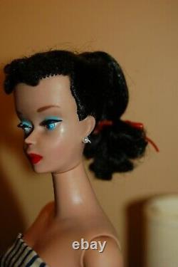 VINTAGE MATTEL 1960 BARBIE DOLL #850 PONYTAIL #4 BRUNETTE WithCOTTON CASUAL DRESS