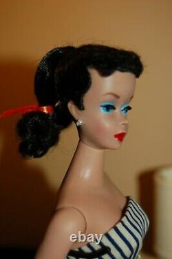 VINTAGE MATTEL 1960 BARBIE DOLL #850 PONYTAIL #4 BRUNETTE WithCOTTON CASUAL DRESS