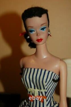 VINTAGE MATTEL 1960 BARBIE DOLL #850 PONYTAIL #4 BRUNETTE WithCOTTON CASUAL DRESS