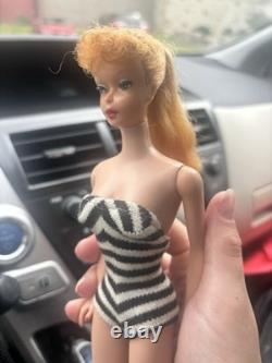 VINTAGE MATTEL PONYTAIL BARBIE DOLL #5 1960'S With Black & White Swimsuit