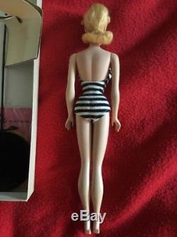 VTG Barbie ponytail #3 blond With Box, TM Stand, Neck Liner, #1 Book, Access. NM