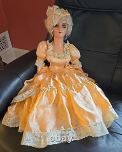Vintage 1920s Composition Cloth Boudoir Bed Doll Hand Painted 26 Orange Dress