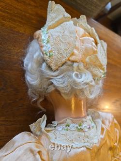 Vintage 1920s Composition Cloth Boudoir Bed Doll Hand Painted 26 Orange Dress