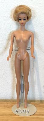 Vintage 1958 Mattel Fashion Queen Barbie Doll With Blonde Wig Original Earrings