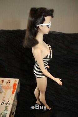 Vintage 1959 Original Barbie Doll Brunette-Stock #850 With Box, Stand-Rare Find