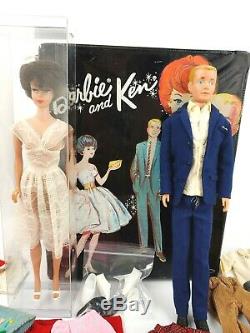 Vintage 1960s Brunette Bubble Cut Barbie Doll with1960s Ken Doll Barbie Lot