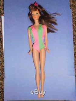 Vintage 1960s Dark Brown Cocoa Standard Barbie Doll with Original Swimsuit