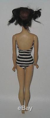 Vintage 1960s Mattel Barbie Black Hair #3 Ponytail Doll Original Swimsuit HB54