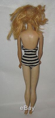 Vintage 1960s Mattel Barbie Blonde Hair #3 Ponytail Doll Original Swimsuit HT31