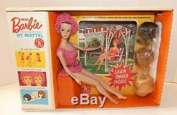 Vintage 1964 Miss Barbie Sleep-Eyed Doll with lawn swing & accessories in box