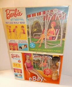 Vintage 1964 Miss Barbie Sleep-Eyed Doll with lawn swing & accessories in box