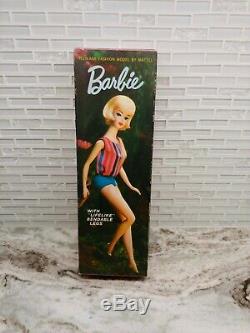 Vintage 1965 American Girl Blonde Barbie With Box, stand, booklet And Shoes Minty