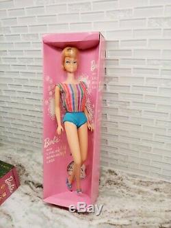 Vintage 1965 American Girl Blonde Barbie With Box, stand, booklet And Shoes Minty