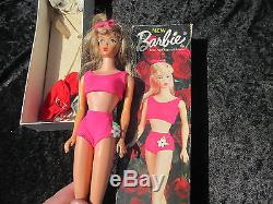 Vintage 1967 Fashion Model Barbie Doll 2 Piece Swimsuit Pink Bikini stand & box