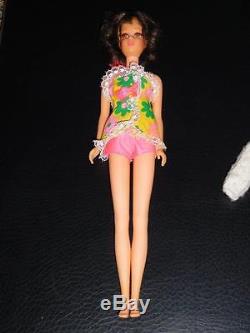 Vintage 1970 Mattel Barbie TNT Francie Brown Shorter Flip Doll No 1170