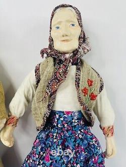 Vintage 24 Russian Handmade Pose-able Man & Woman Paper Mache Dolls