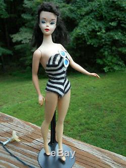 Vintage #3 BRUNETTE PONYTAIL BARBIE DOLL ALL ORIGINAL IN SWIMSUIT + GLASSES +++