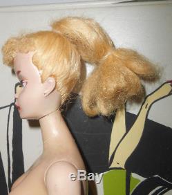 Vintage #3 Blonde Barbie with Nipples, with 2 TM Dresses, Booklet, Generic Case