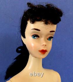 Vintage #3 Brunette Ponytail Barbie. Brown Eyeliner. In Box With Stand