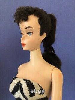 Vintage #3 Brunette Ponytail Barbie. Brown Eyeliner. In Box With Stand