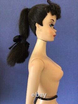 Vintage #3 Brunette Ponytail Barbie. Brown Eyeliner. In Box With Stand