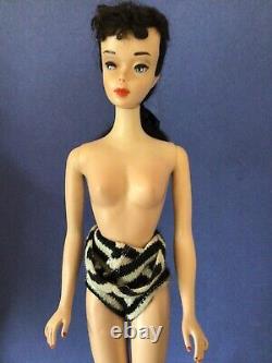 Vintage #3 Brunette Ponytail Barbie. Brown Eyeliner. In Box With Stand